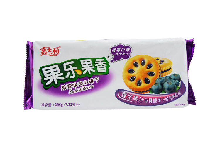 JIASHILI FRUIT SANWICH BISCUITS BLUEBERRY 205G